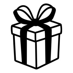 minimal gift box with bow in line art on white