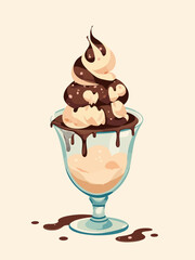 slightly melted ice cream with chocolate and chocolate sauce in a glass bowl