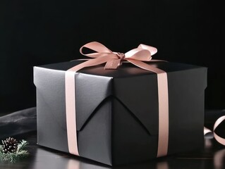 Elegant black gift box with pink ribbon