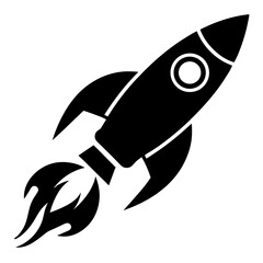 rocket ship icon taking off with flame vector