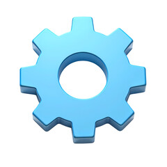 Illustration of a light blue gear with a hole in the center on a black background in detail isolated on transprent background