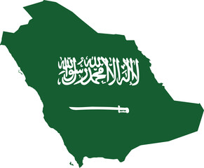 Saudi Arabia national flag map with country boundary shape (Web Mercator projection)
