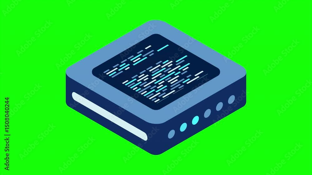 Poster Isometric futuristic server animation. Isometric database or data center. Abstract blockchain. Computer storage. Cloud storage. 4K video animated in isometric style