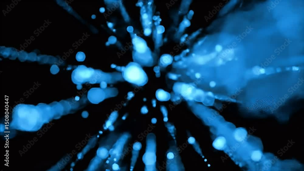 Poster abstract blue light streaks exploding across black background