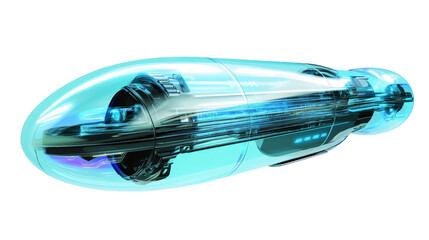 A futuristic hyperloop pod in motion, designed for ultra-fast transportation,Transparent background, PNG file
