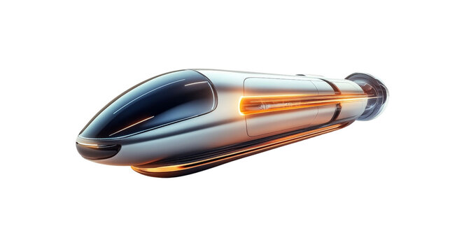 A futuristic hyperloop pod in motion, designed for ultra-fast transportation,Transparent background, PNG file