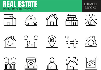 Real Estate minimal thin line web icon set.
