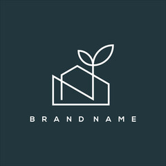line art minimalist icon initial N and house leaf logo vector