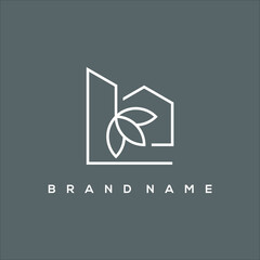 line art minimalist icon house with leaves or plants logo vector