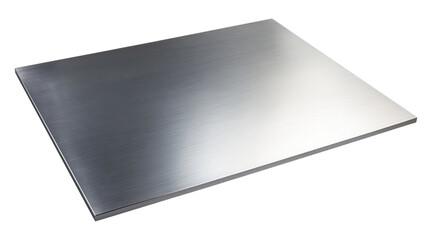 Flat brushed stainless steel or aluminum metal sheet with smooth reflective surface isolated on transparent background