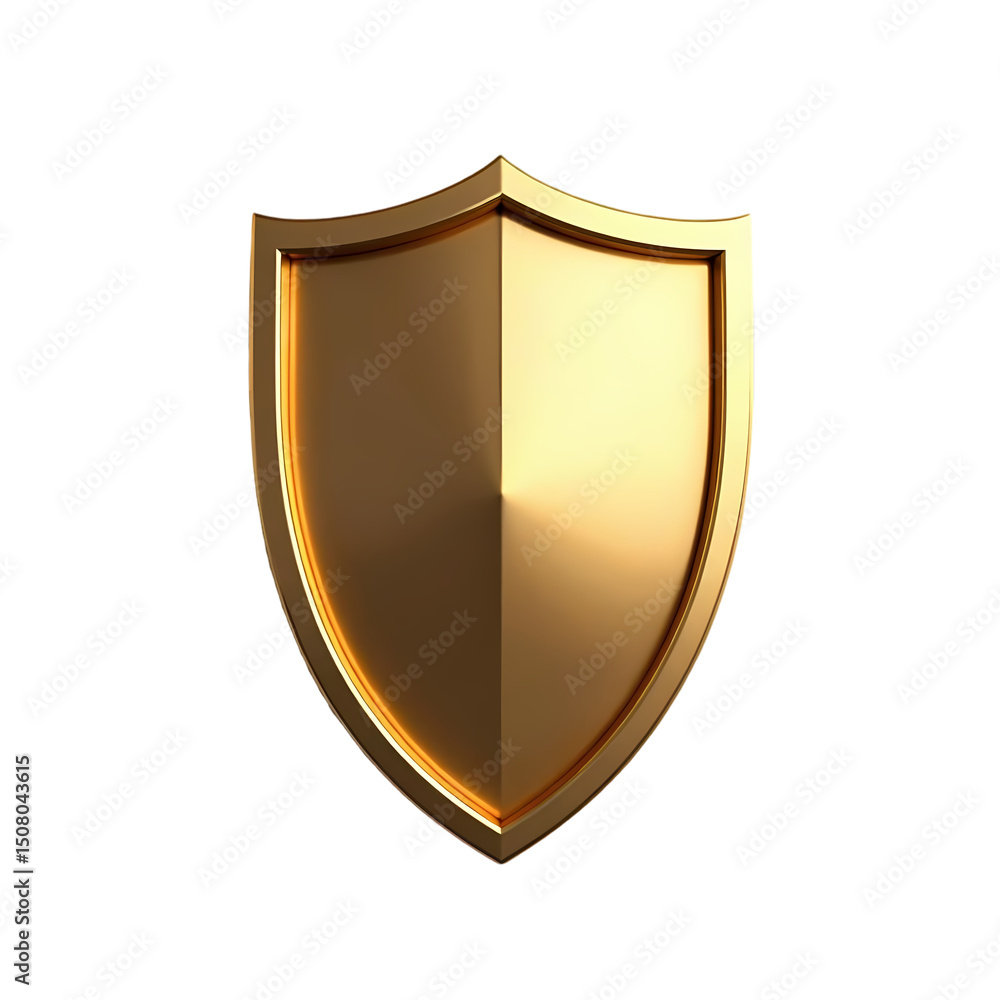 Poster a golden shield with a curved top and pointed bottom isolated against a black background in a studio