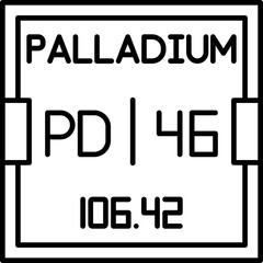 Vector chemistry icon of Palladium with atomic number 46 and symbol Pd from the periodic table, perfect for use in STEM visuals, labs, and science-based educational design.