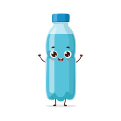 water bottle in cute cartoon character style with expressive face and limbs.