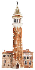 Obraz premium PNG Venice tower architecture illustration watercolor.