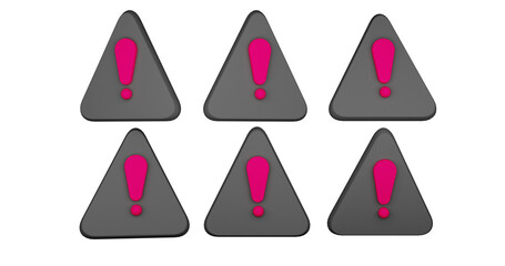 3D Grey Arche Warning Alert Icon Set – Triangle Caution Sign with Exclamation Mark 3D illustration