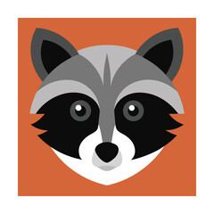 Fototapeta premium Simple illustrated cartoon raccoon face on an orange background for children's education