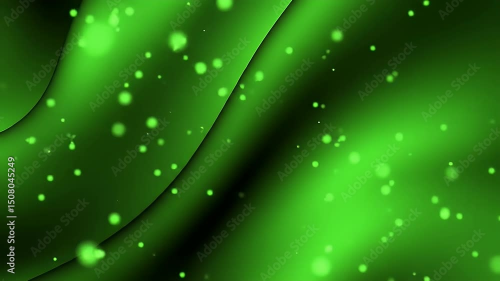 Poster abstract green wave with floating particles animation