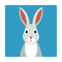 Fototapeta premium Cartoon illustration of a friendly grey bunny rabbit with big eyes against a blue background