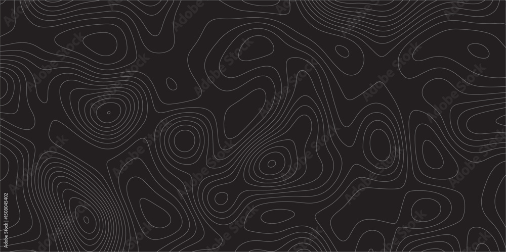 Poster Abstract white on black background Topographic line map pattern. Contour elevation topographic and textured Background Modern design with black background with topographic wavy patted.	