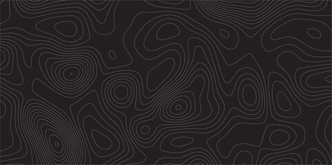 Abstract white on black background Topographic line map pattern. Contour elevation topographic and textured Background Modern design with black background with topographic wavy patted.	