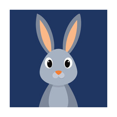 Obraz premium Cute cartoon rabbit facing forward against a deep blue background simple design