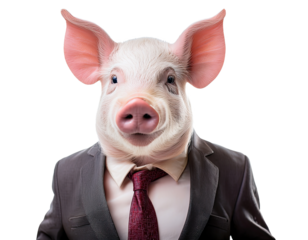 Funny Pig in Business Suit Isolated on White Background – Surreal Animal Character Concept