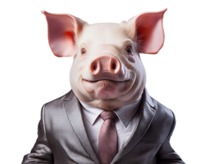 Funny Pig in Business Suit Isolated on White Background – Surreal Animal Character Concept