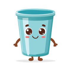 Plastic cup in cute cartoon character style with expressive face and limbs.