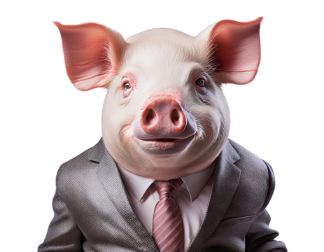 Funny Pig in Business Suit Isolated on White Background – Surreal Animal Character Concept