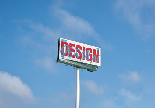Blank Billboard Mockup Against Clear Blue Sky