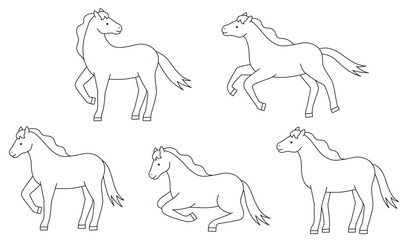 馬のベクターイラストセット。干支、十二支、午、うま、午年、白馬、年賀状