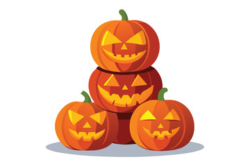 Spooky carved pumpkins are stacked in a fun vectorbased Halloween arrangement still life