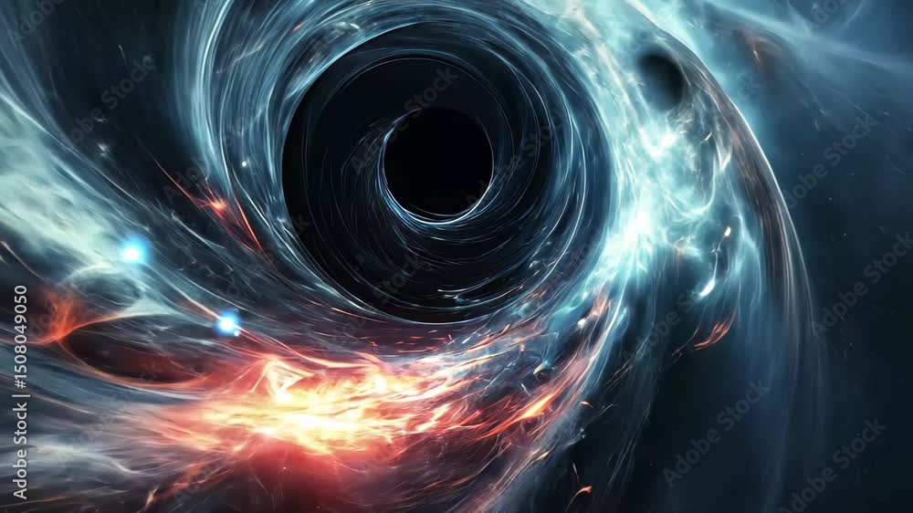Poster swirling black hole with glowing energy creating vibrant cosmic patterns in outer space, abstract sw