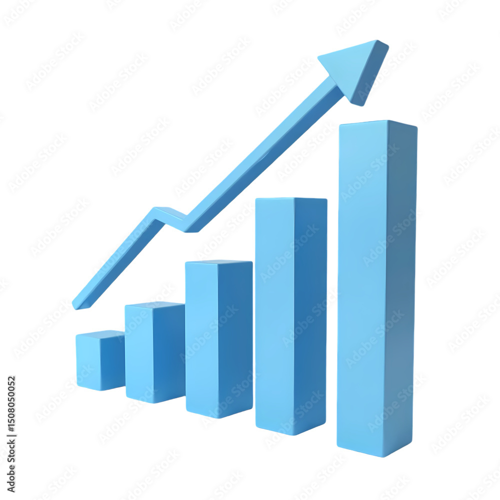 Poster a light blue bar graph with an arrow pointing upwards on a black background indicating growth isolat