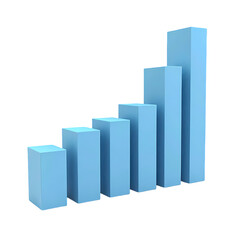 A light blue bar graph showing an upward trend against a black background in a studio setting isolated on transprent background