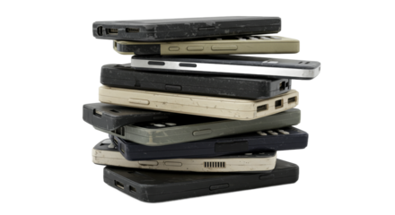 Stack of antiquated handheld cellular phones