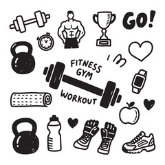 Fitness Icons and Muscular Man Illustration 4