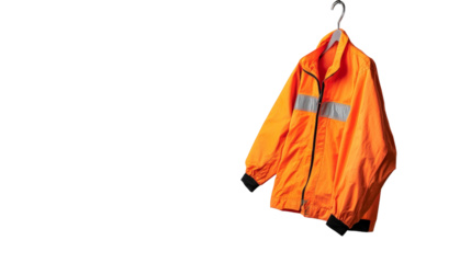 A high-visibility safety jacket hanging on a hook, Transparent background, PNG file