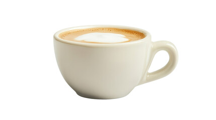 A hot espresso macchiato with a dollop of frothy milk, served in a small white cup, Transparent background, PNG file