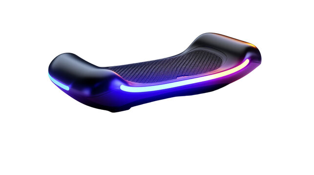 A hoverboard with LED lights, representing modern personal transportation, Transparent background, PNG file