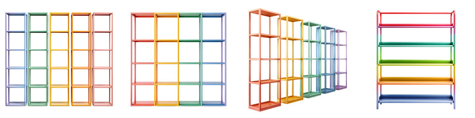 Colorful, modern shelving units in playful pastel hues, showcasing vibrant designs that enhance any room's decor, perfect for creative storage solutions and stylish displays.