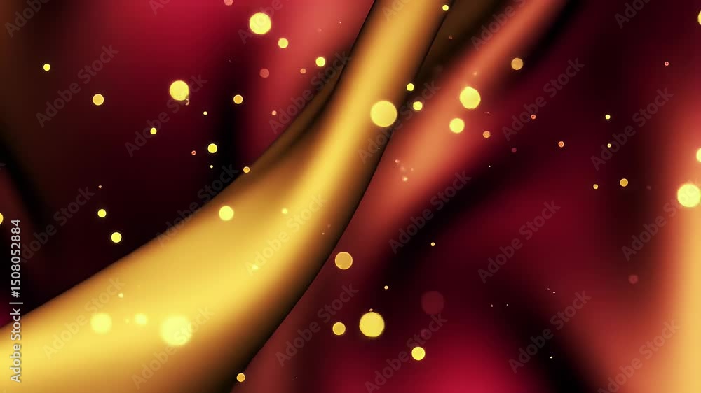 Poster Golden Fluid Swirls with Shimmering Particles Abstract Motion Background