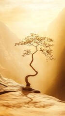 Single tree in golden canyon