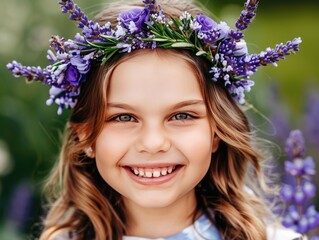 Smiling girl with lavender crown