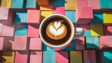 Overhead shot of a steaming hot coffee cup ai genrative
