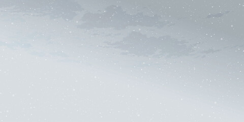 Snowfall in minimalist cloudscape with dusk sky horizontal background graphic illustration have blank space.