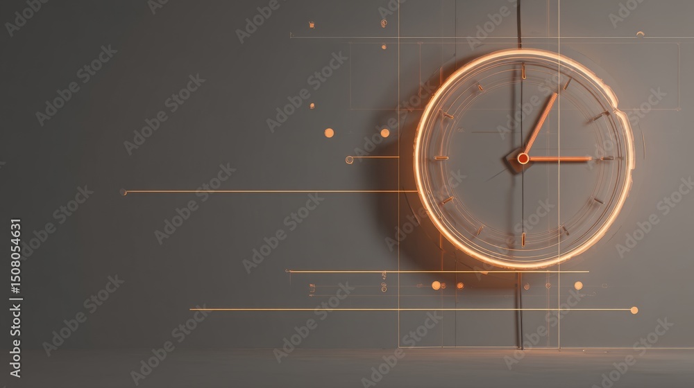 Poster a modern clock design featuring glowing elements on a minimalistic background.