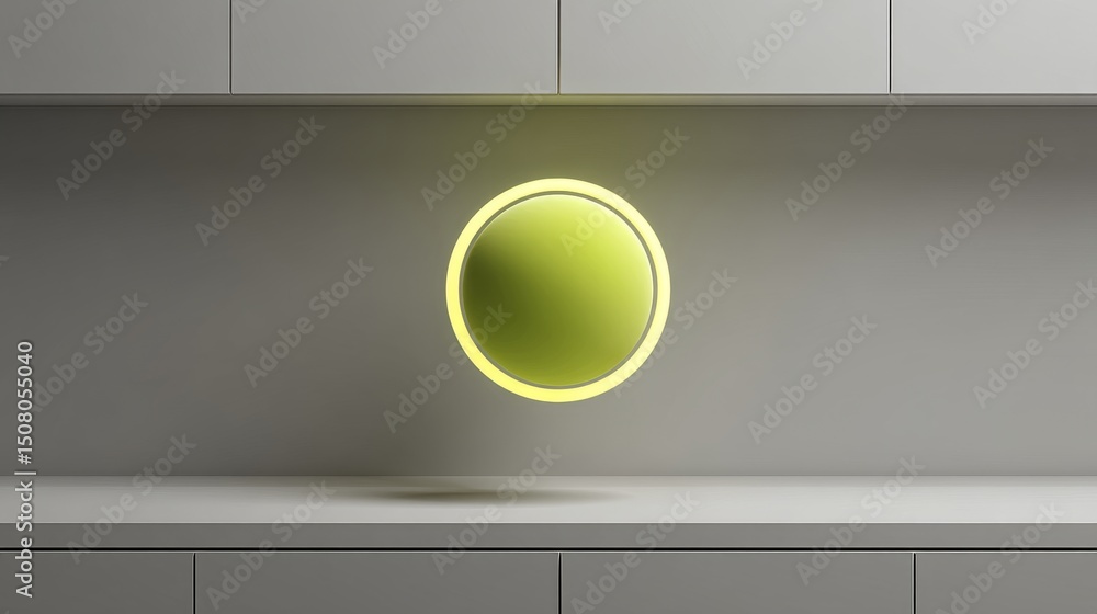 Poster a modern, illuminated circular object hovering against a minimalist background.