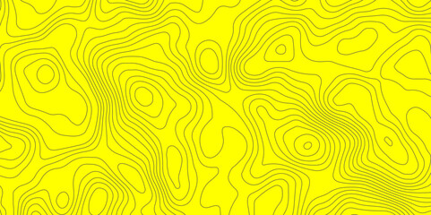 Abstract topographic map lines and bright yellow background  creating a seamless pattern, perfect for modern and abstract design projects.
