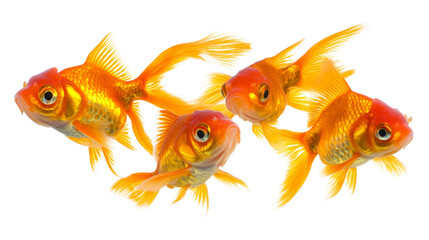 Fototapeta premium A group of goldfish swimming together in a vibrant school,Transparent background, PNG file